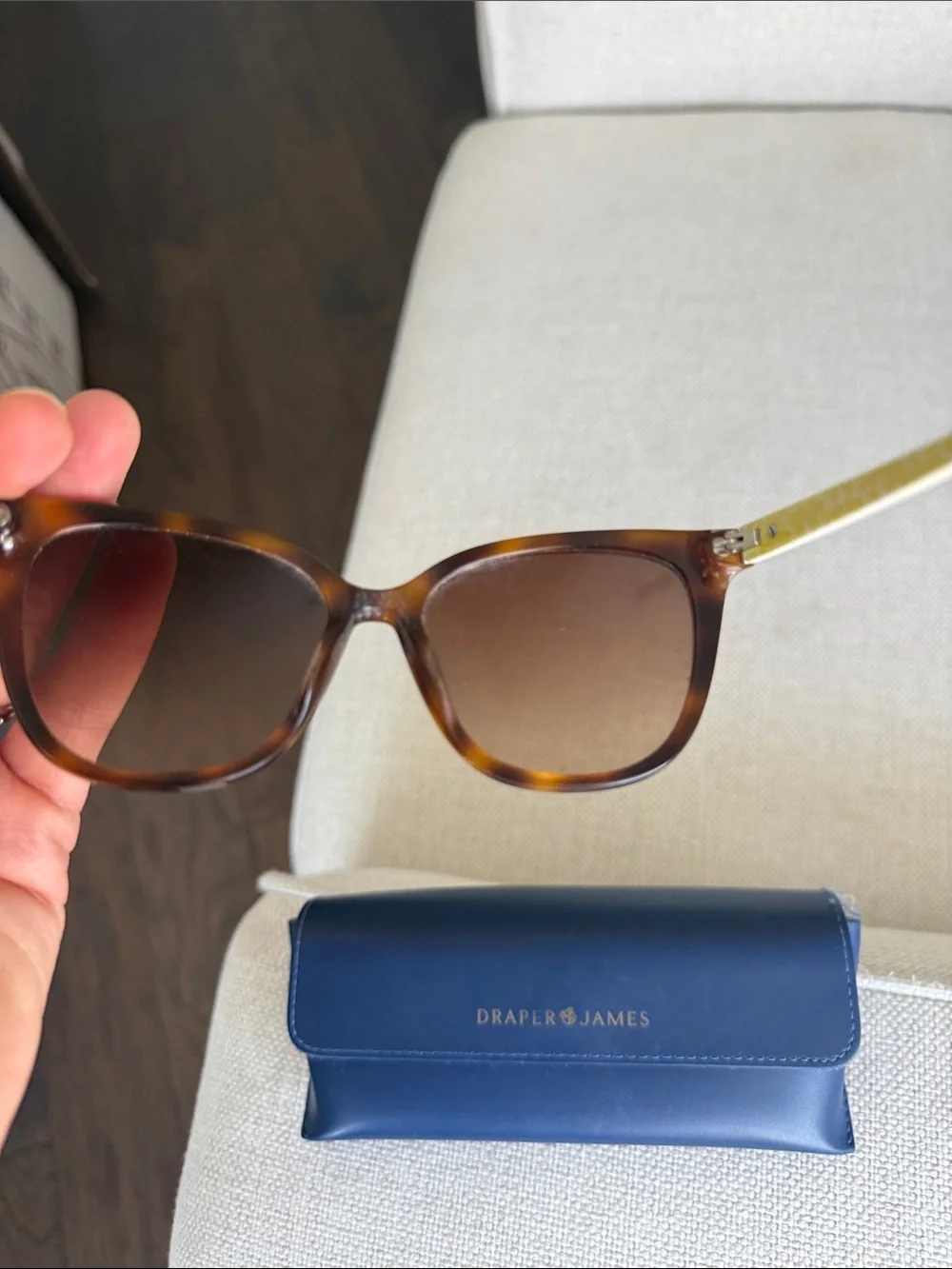 Draper James Tortoiseshell Cat-Eye Sunglasses with Navy Case